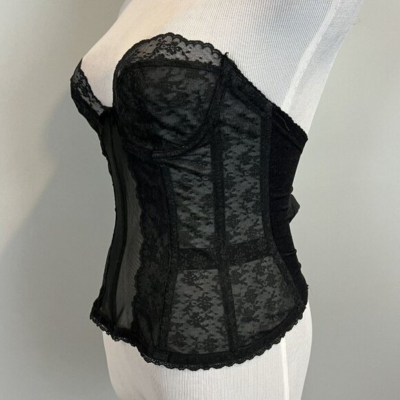 Vintage Warner Merry Widow Anemone Black Floral Sheer Corset 34B - Picture 6 of 16